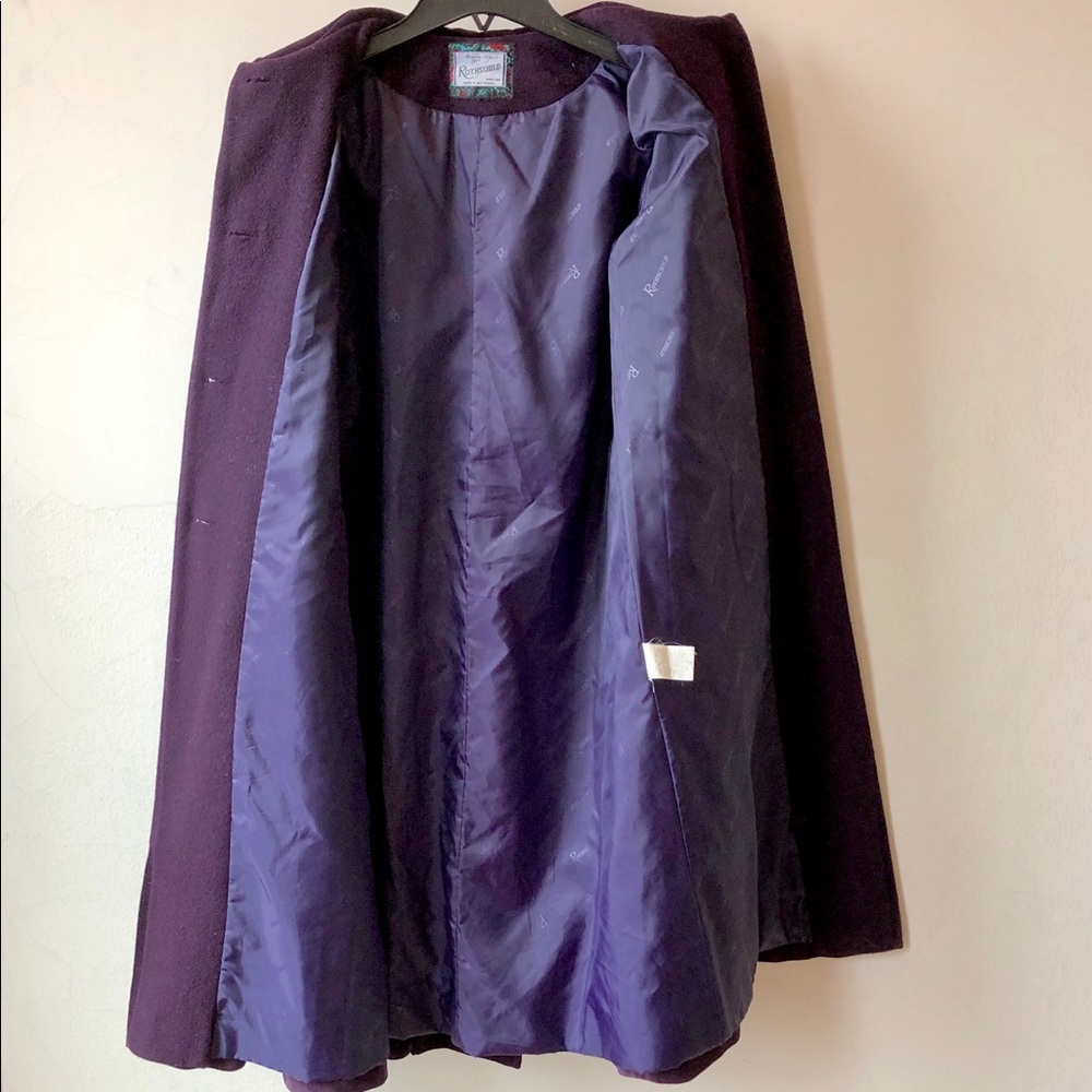 💜 Rothschild Plum Wool and Velvet Insulated Coat - Picture 5 of 7